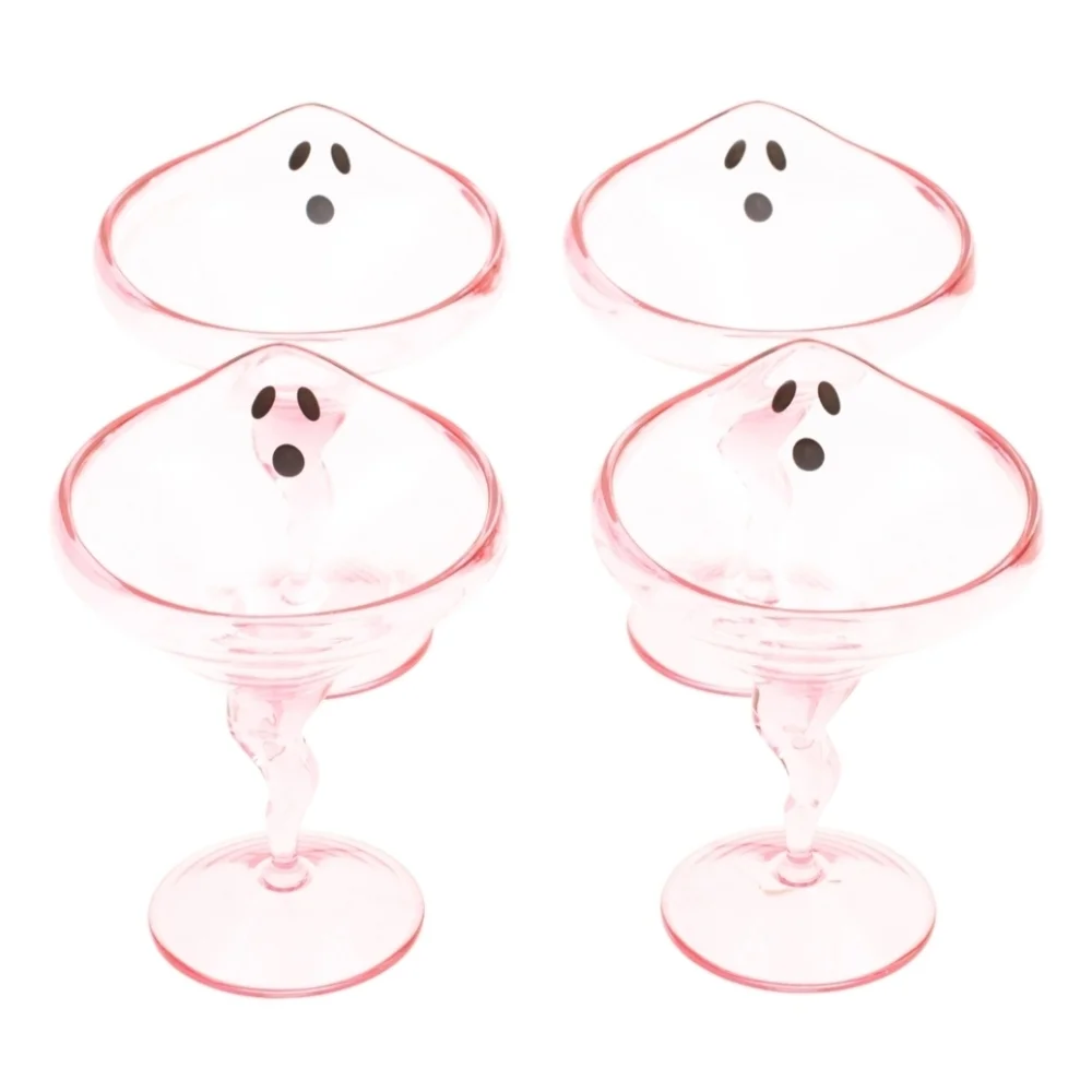 Goblin & Ghoul | 4pc Set Pink Ghost Face 10oz. Melamine Stem Cocktail Glasses